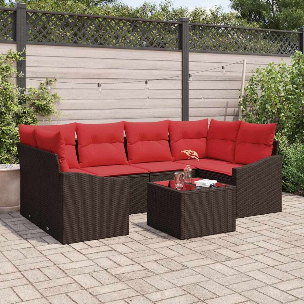 vidaXL Soffset 7 st 3-Antal sittplatser Brun och Röd konstrotting