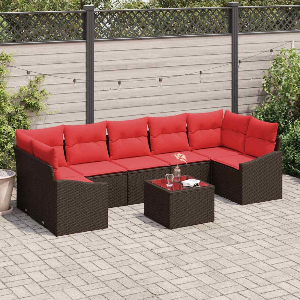 vidaXL Soffset 8 st 7-Antal sittplatser Brun och Röd konstrotting