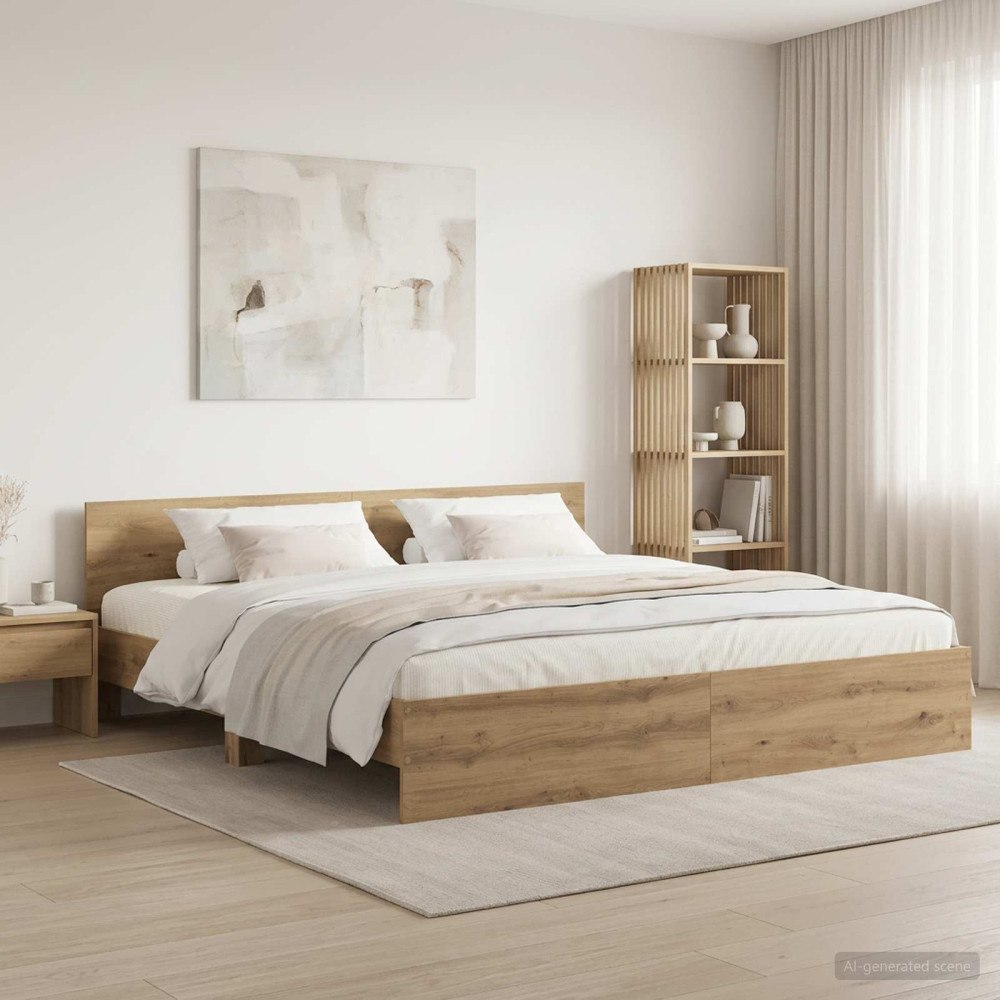 vidaXL Sängram med huvudgavel Artisan-ek 200 x 200 cm Konstruerat trä