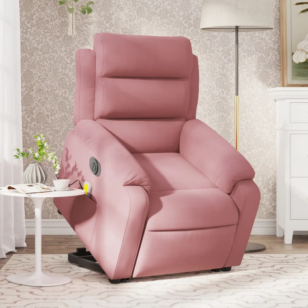 vidaXL Elektrisk massagefåtölj med uppresningshjälp rosa sammet