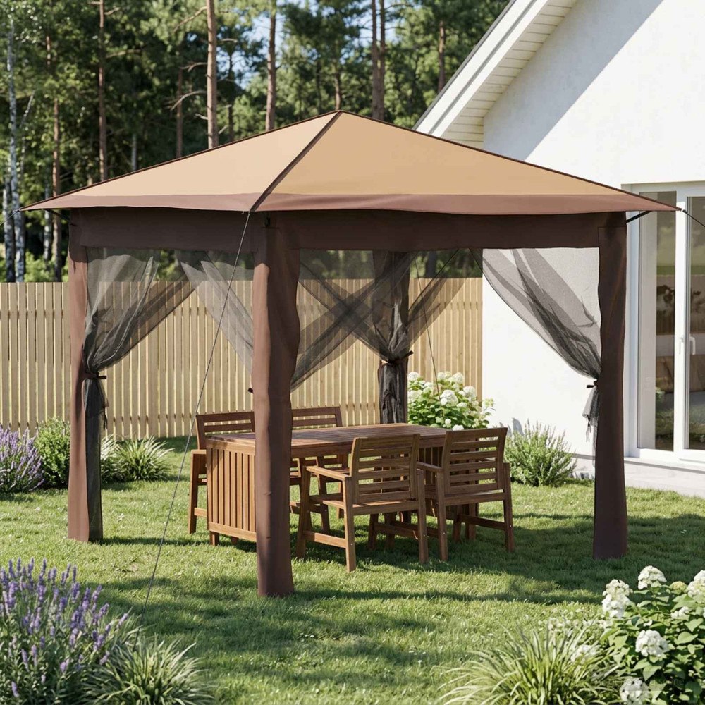 vidaXL Paviljong med 4 sidoväggar 2,6 x 2,6 m Beige och brun