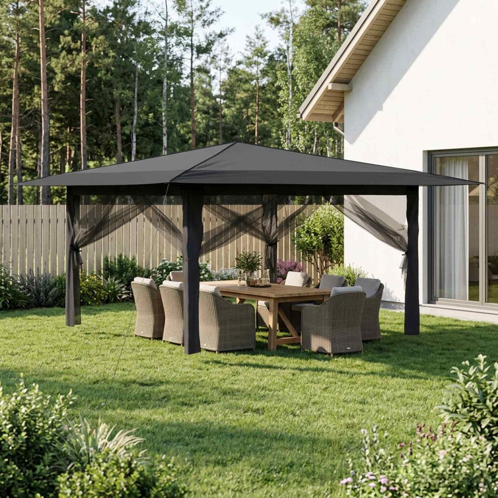 vidaXL Gazebo med 4 väggar 4 x 4 m Ljusgrå och antracit