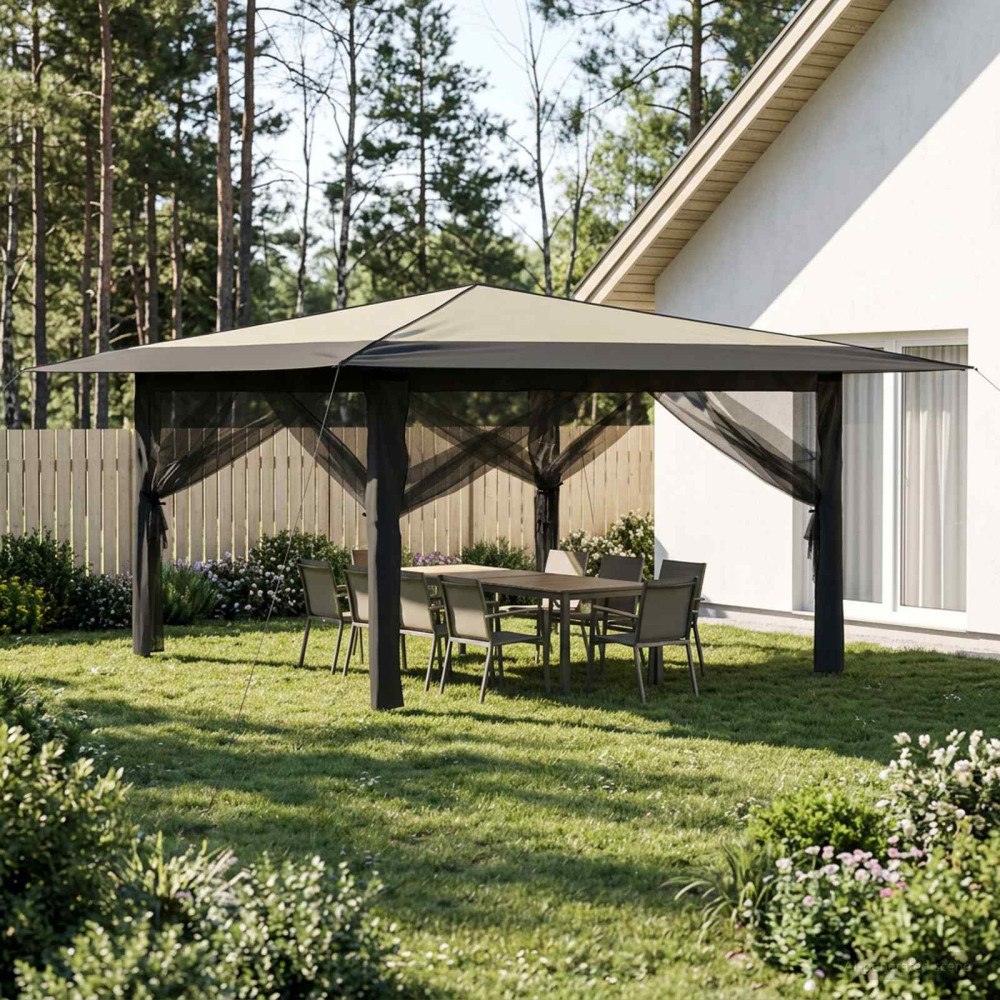 vidaXL Gazebo med 4 väggar 4 x 4 m Kräm och antracit