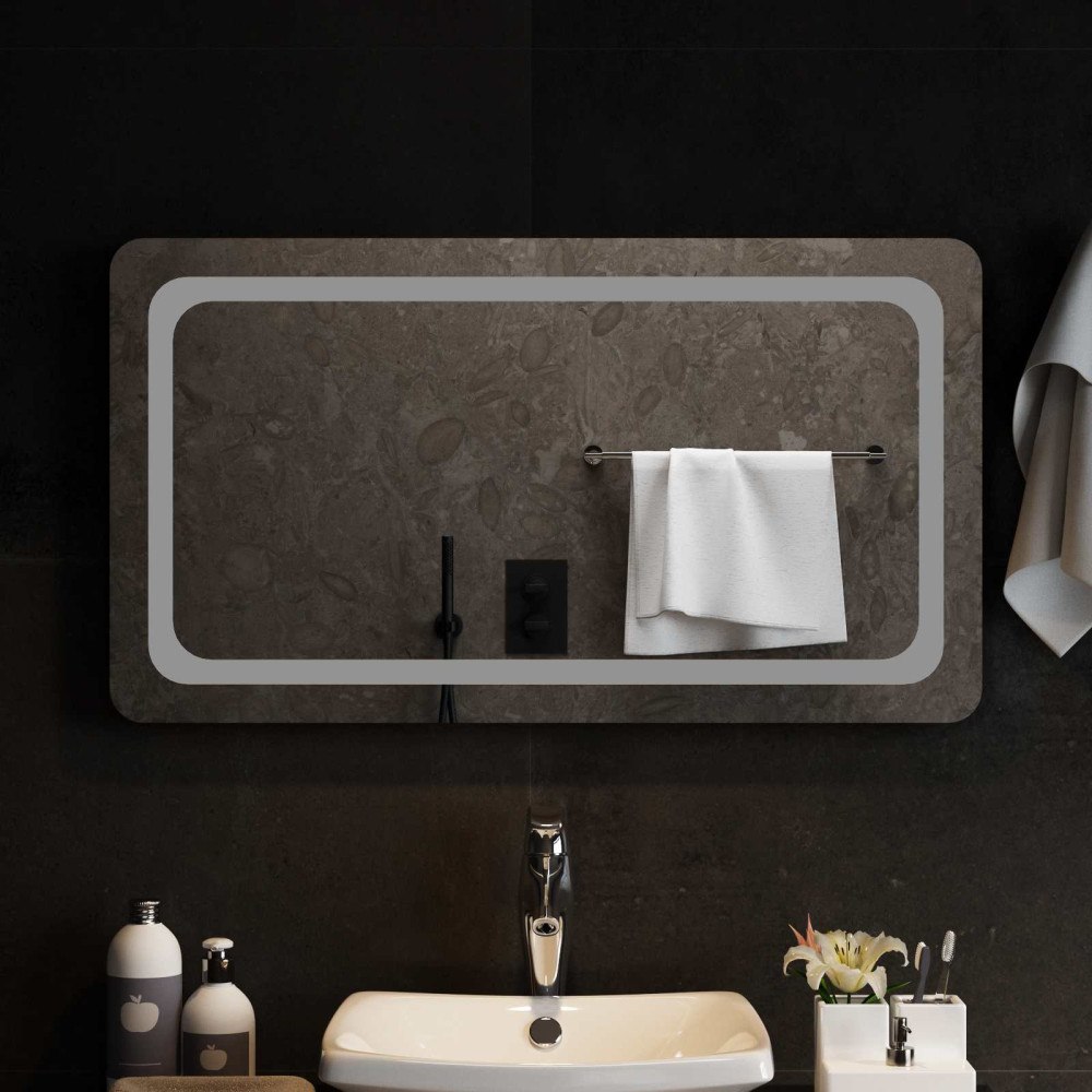 vidaXL LED Badrumsspegel med spegel Transparent 90 x 50 cm härdat glas