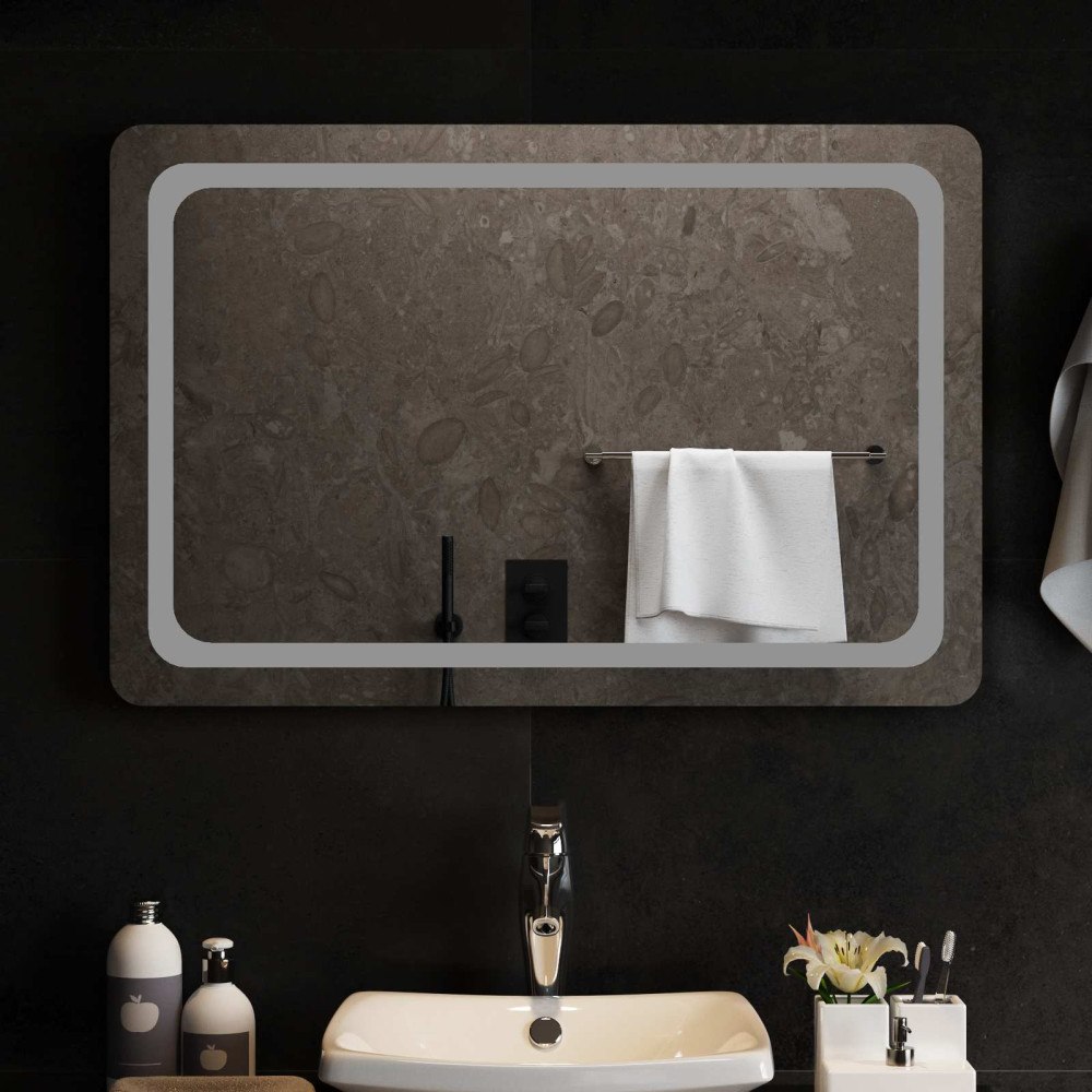 vidaXL LED Badrumsspegel med spegel Transparent 90 x 60 cm härdat glas