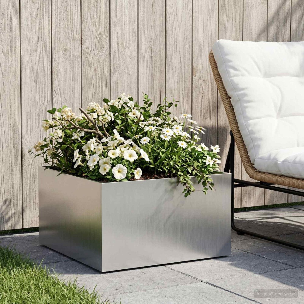 vidaXL Trädgårdsplanterare Silver 60 x 60 x 30 cm Rostfritt stål