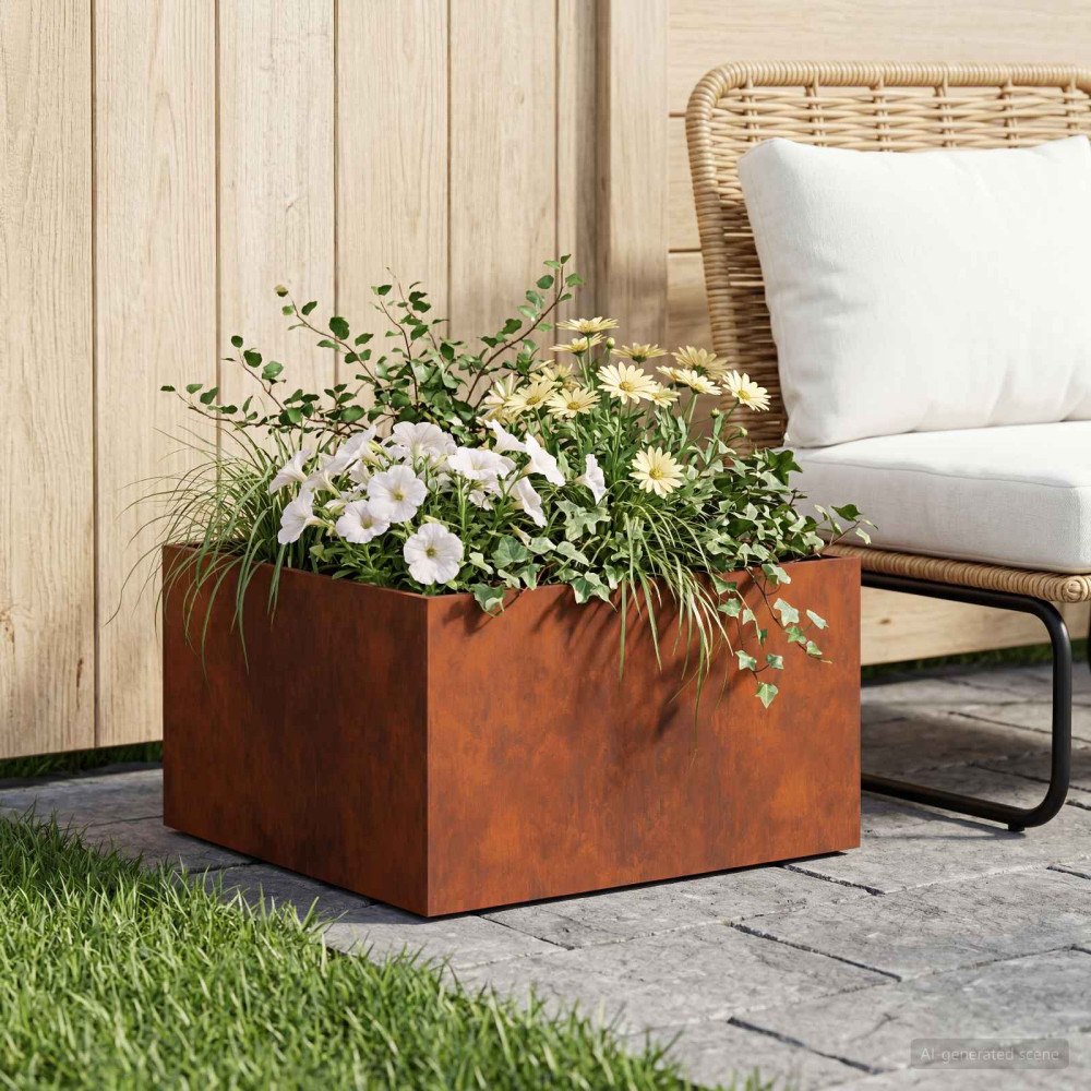 vidaXL Trädgårdsplanterare Rostig 60 x 60 x 30 cm Väderbeständig stål