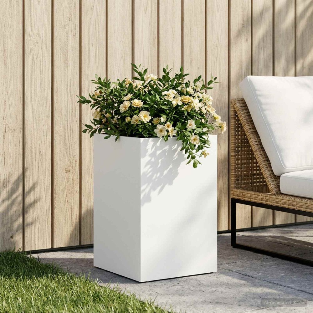 vidaXL Trädgårdsplanterare Vit 30 x 30 x 40 cm Kallvalsat stål