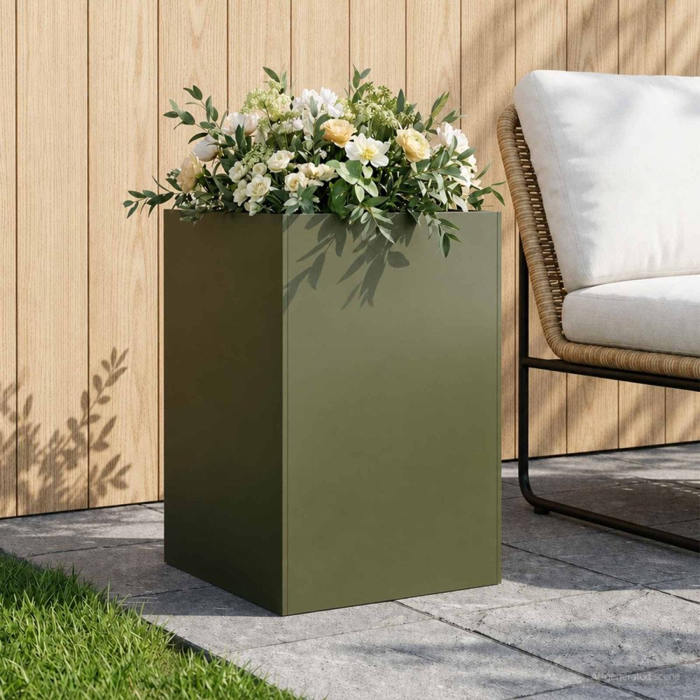 vidaXL Trädgårdsplanterare Olivgrön 40 x 40 x 75 cm Kallvalsat stål