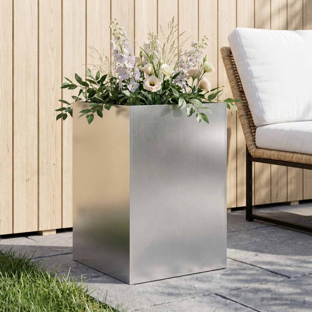 vidaXL Trädgårdsplanterare Silver 40 x 40 x 75 cm Rostfritt stål