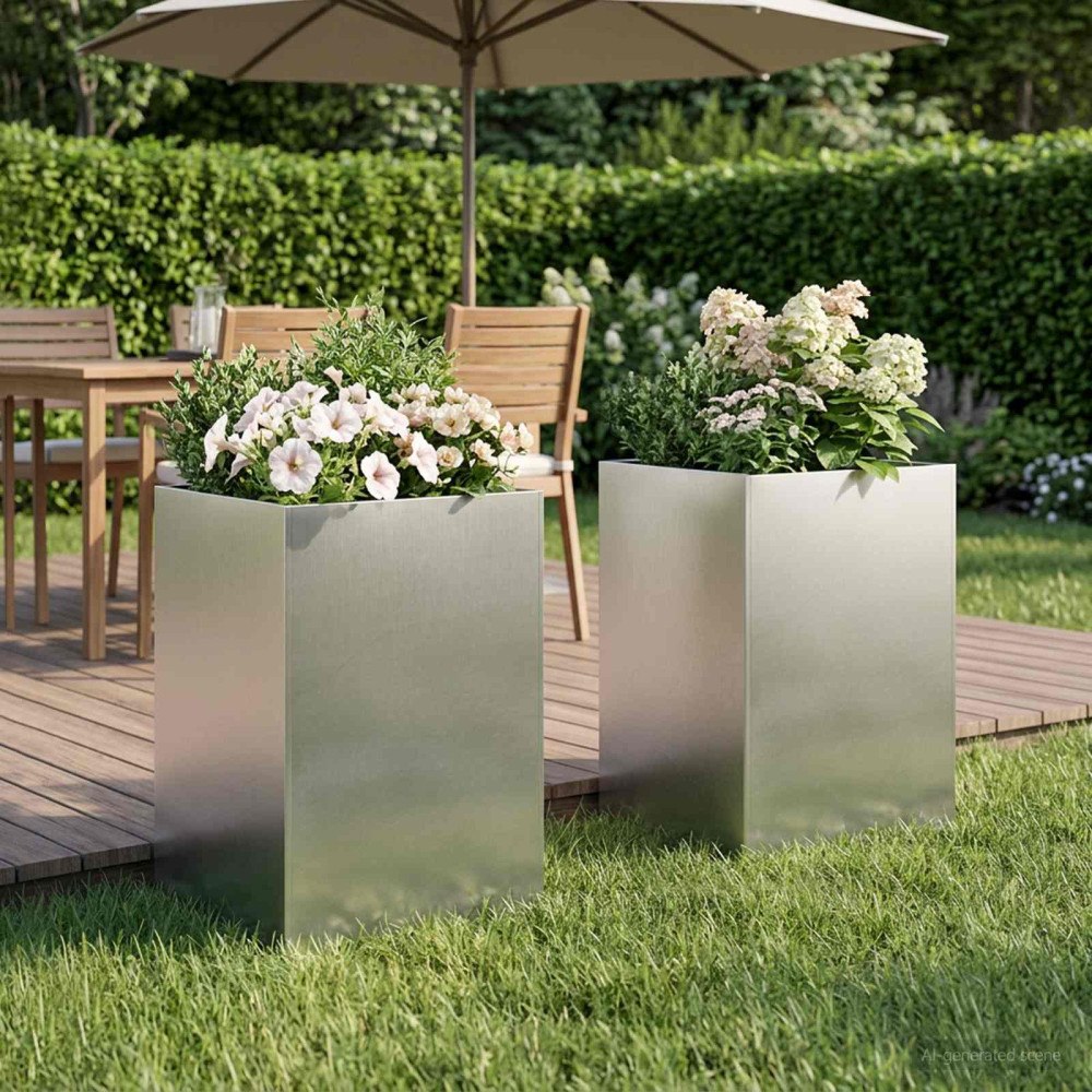 vidaXL Trädgårdsplanterare 2 st Silver 40 x 40 x 75 cm Rostfritt stål