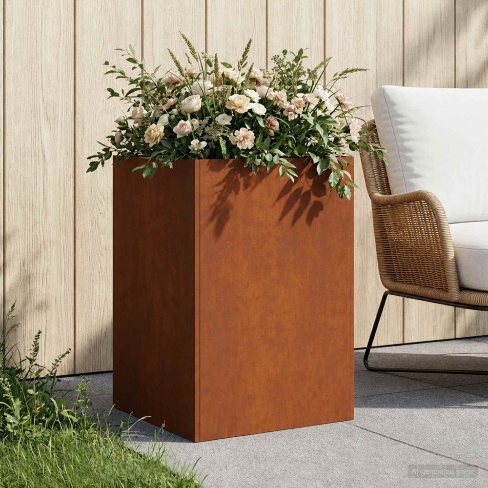 vidaXL Trädgårdsplanterare Rostig 40 x 40 x 75 cm Väderbeständig stål