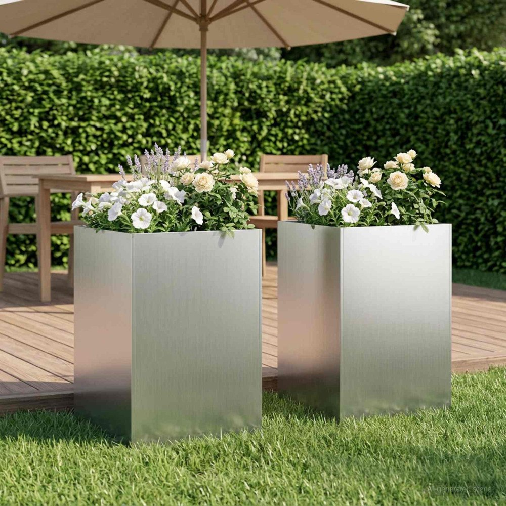 vidaXL Trädgårdsplanterare 2 st Silver 50 x 50 x 75 cm