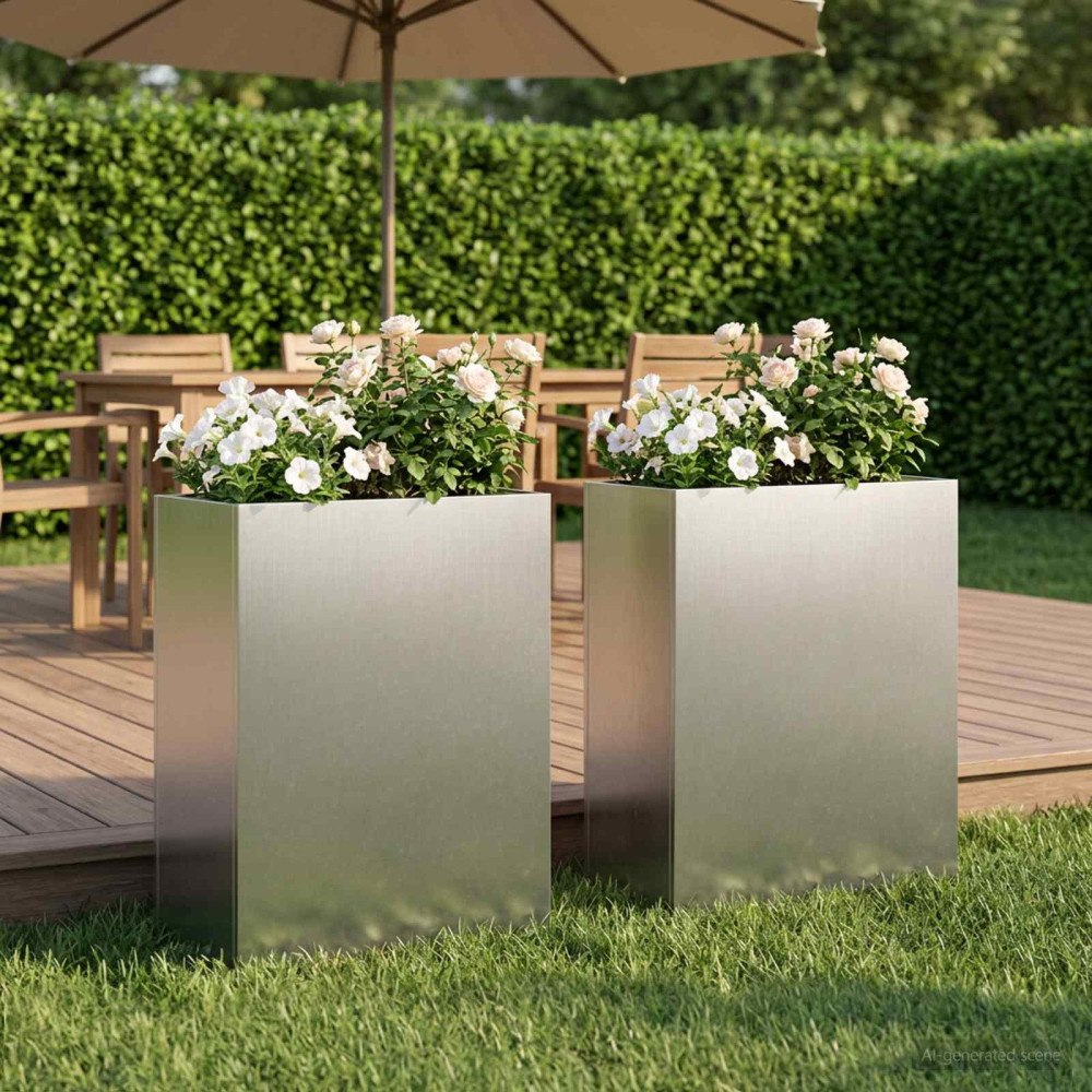 vidaXL Trädgårdsplanterare 2 st Silver 40 x 20 x 40 cm Rostfritt stål