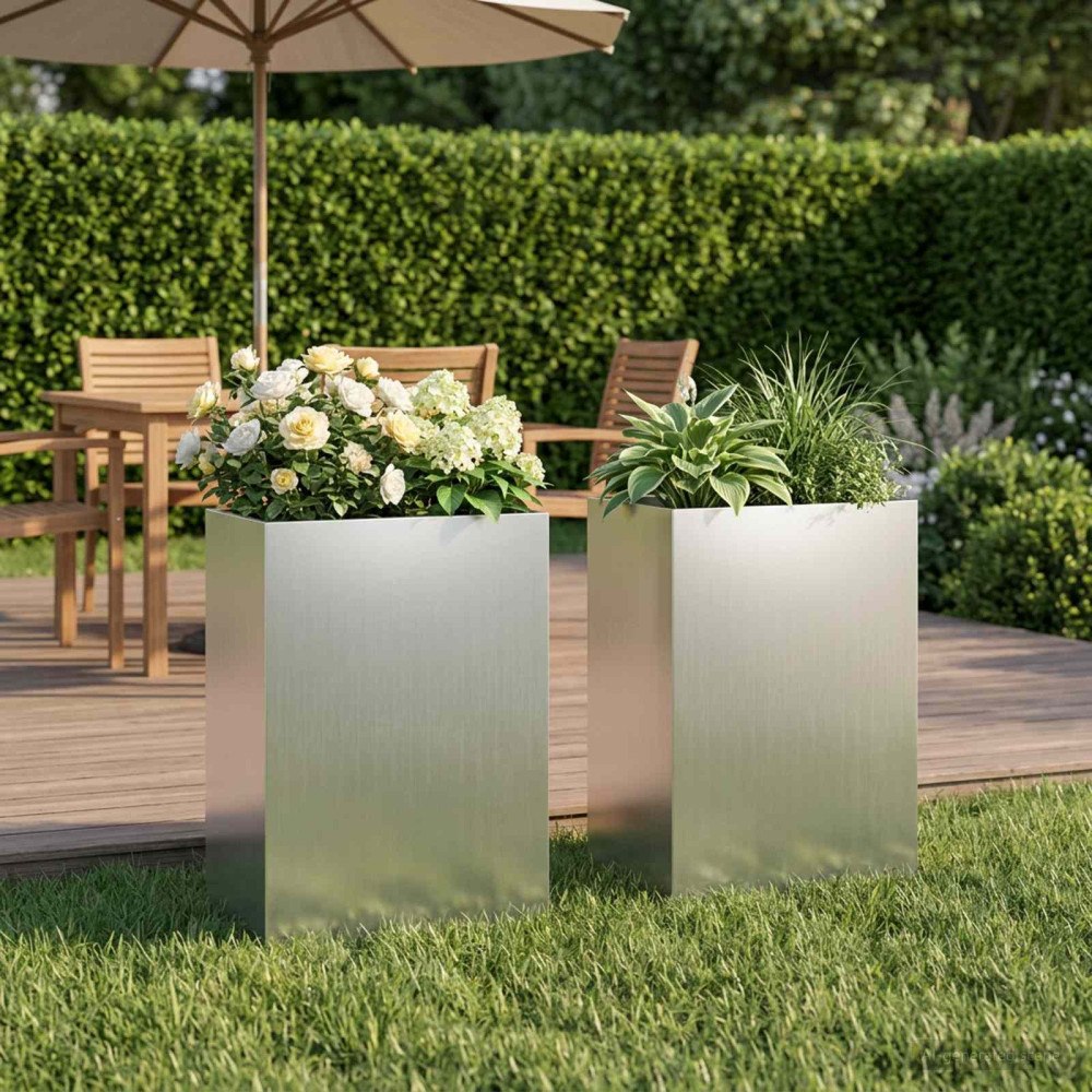 vidaXL Trädgårdsplanterare 2 st Silver 50 x 30 x 75 cm