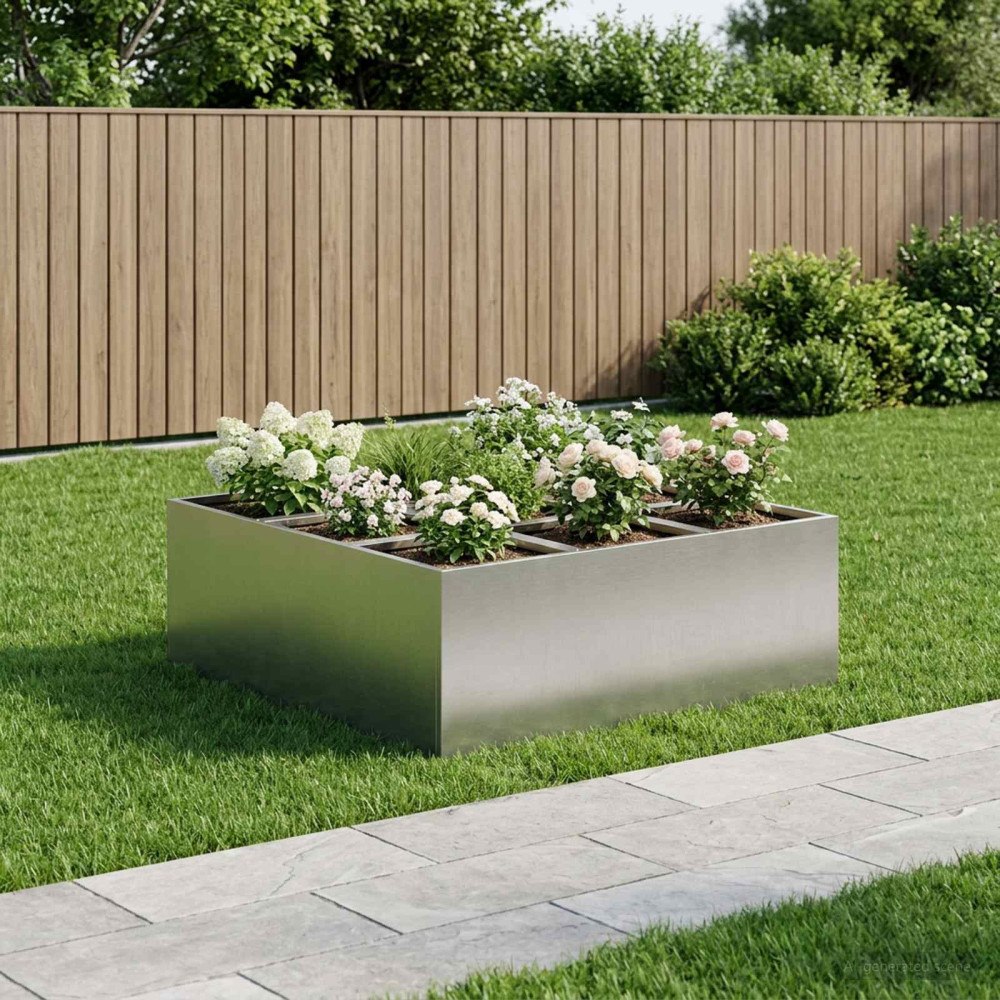 vidaXL Trädgårdsplanterare Silver 100 x 100 x 40 cm Rostfritt stål
