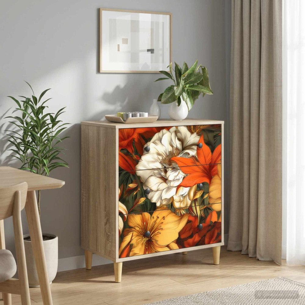 vidaXL Kommode GENNEP Lilja mönster 66 x 36,5 x 75 cm Konstruerat trä