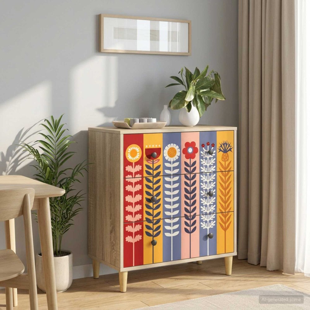 vidaXL Kommode ESSEN Solrosmönster 66 x 36,5 x 75 cm Konstruerat trä