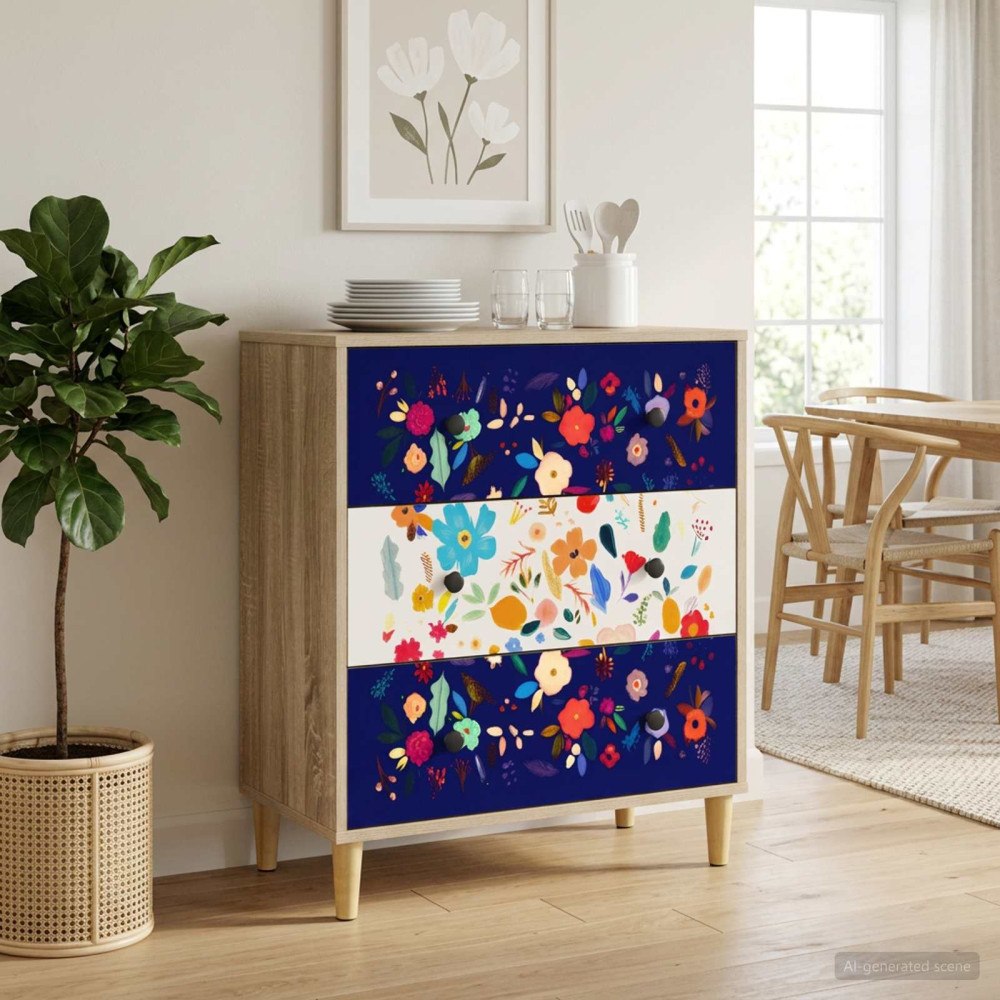 vidaXL Kommode MAINZ Blommönster 66 x 36,5 x 75 cm Konstruerat trä