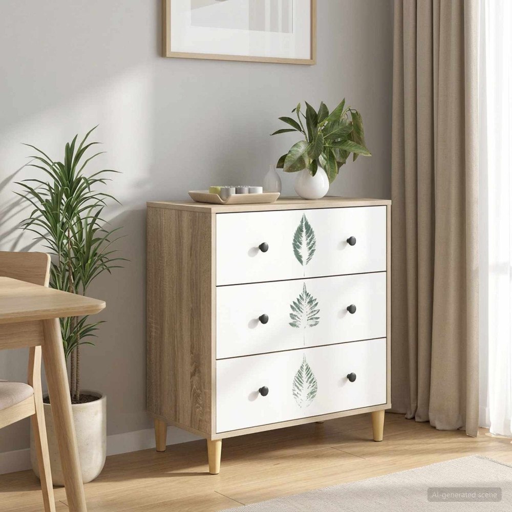 vidaXL Kommode HANAU Grön lövtryck 66 x 36,5 x 75 cm Konstruerat trä
