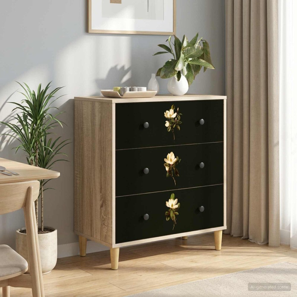 vidaXL Kommode BREMEN Magnoliainspirerat mönster 66 x 36,5 x 75 cm