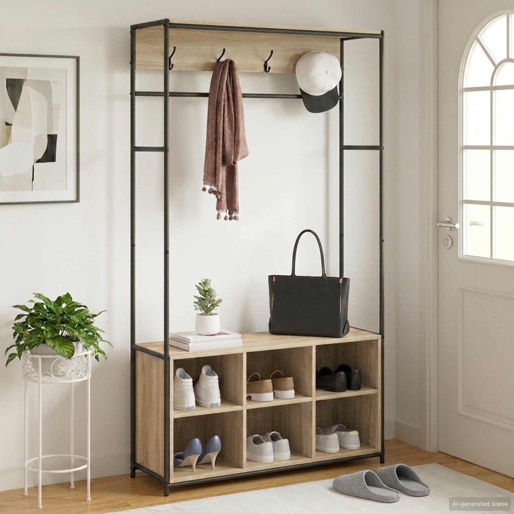 vidaXL Klädhängare med skofåtölj Sonoma-ek 100 x 32 x 180,5 cm