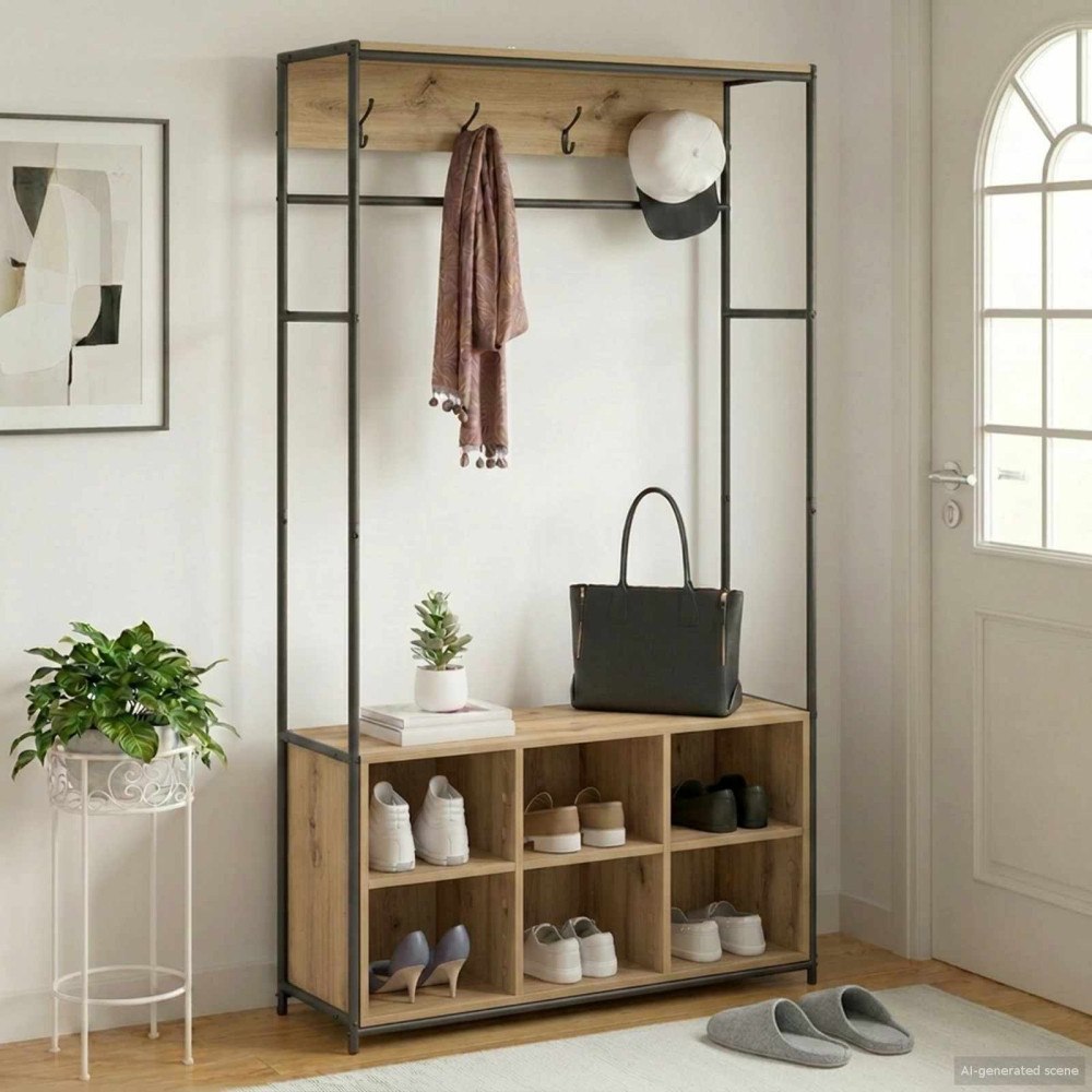 vidaXL Klädhängare med skofåtölj Artisan-ek 100 x 32 x 180,5 cm