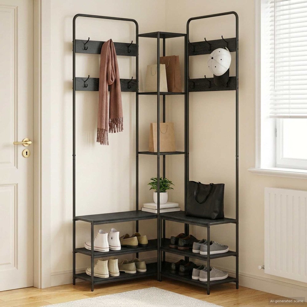 vidaXL Klädhängare med skofåtölj Svart ek 143 x 30 x 199,5 cm