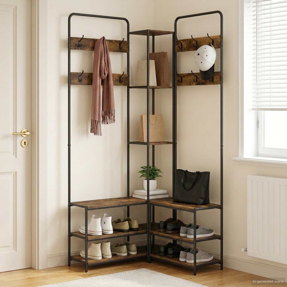 vidaXL Klädhängare med skofåtölj Rökt ek 143 x 30 x 199,5 cm
