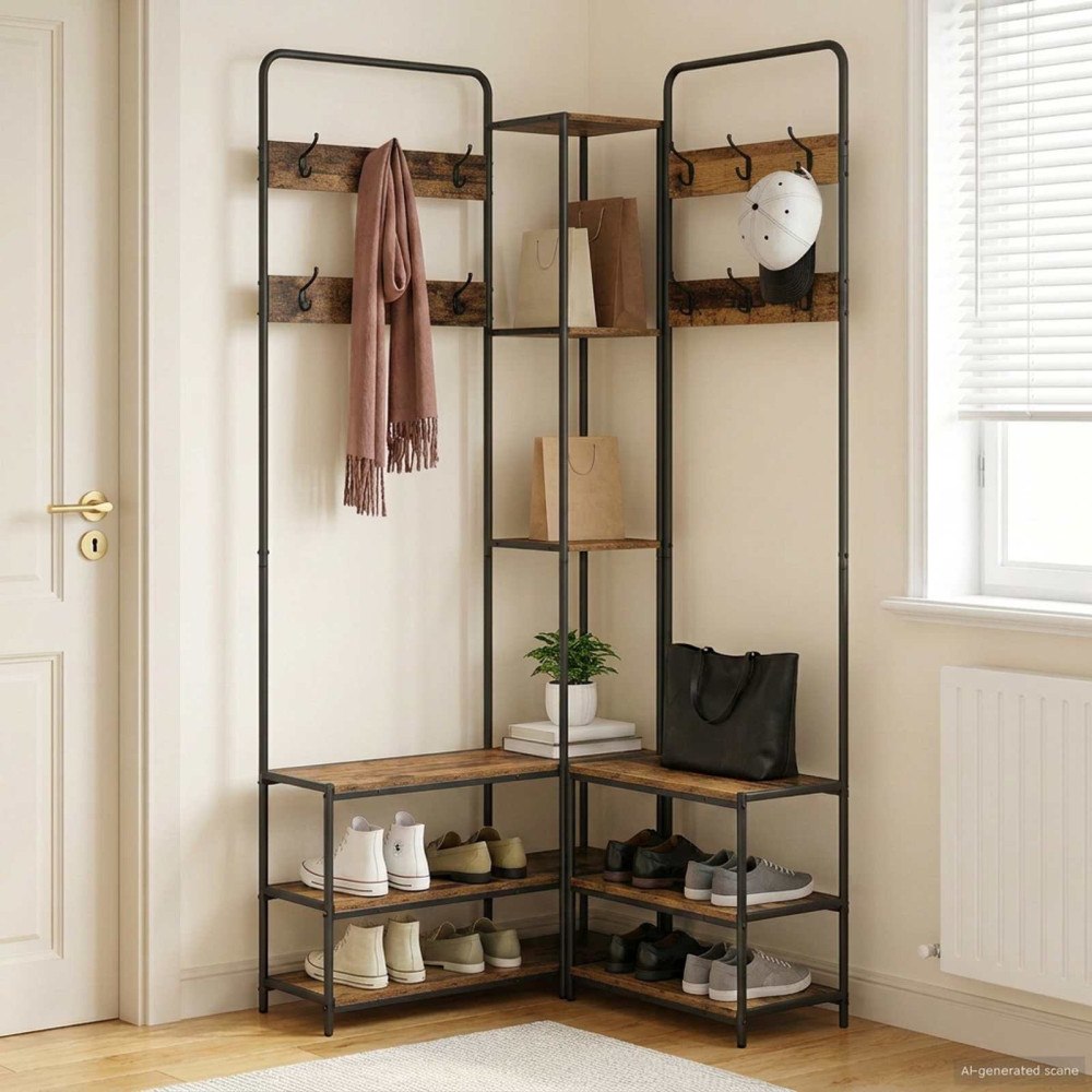vidaXL Klädhängare med skofåtölj Gammalt trä 143 x 30 x 199,5 cm
