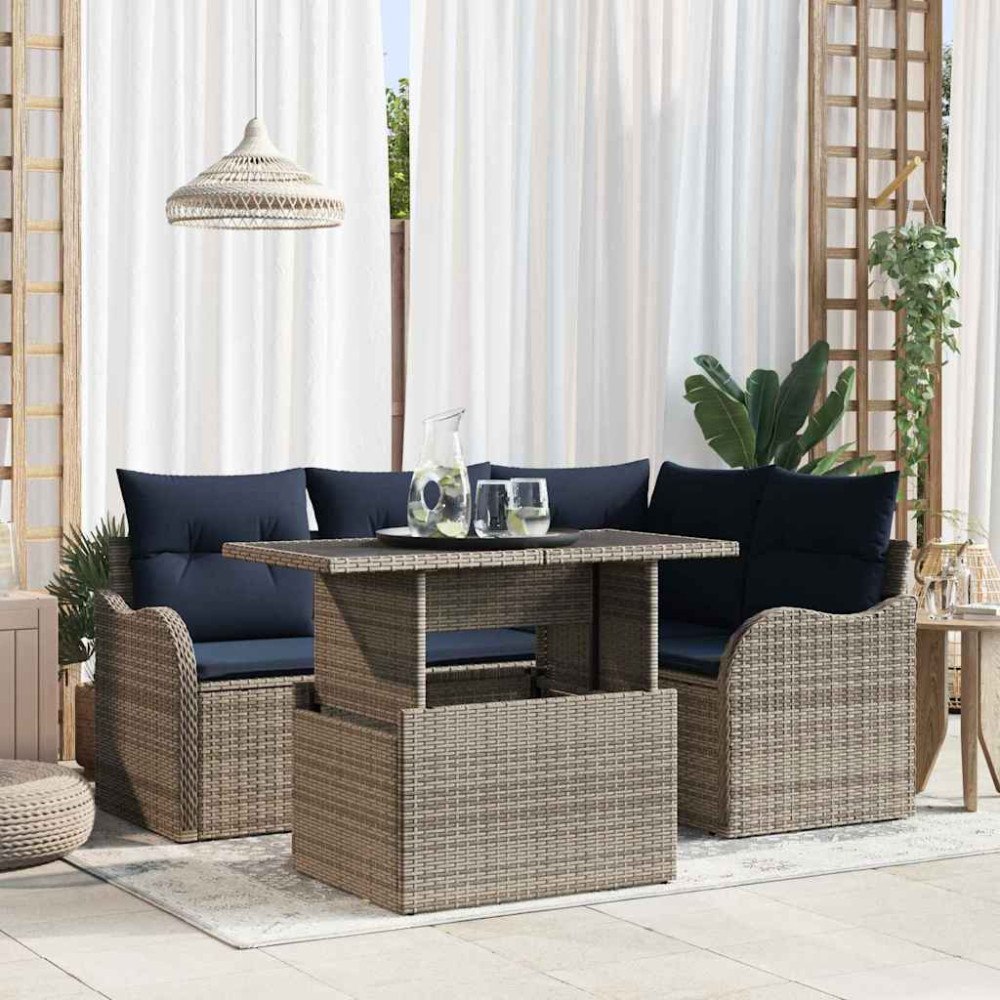 vidaXL Utomhusmatbord 5 st Grå Poly rattan