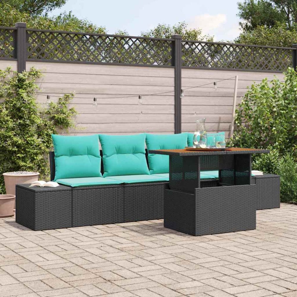 vidaXL Trädgårdsoffset 5 st Svart Poly rattan