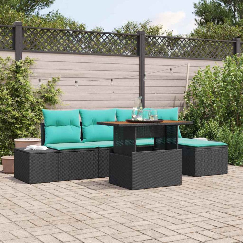 vidaXL Trädgårdsoffset 6 st Svart Poly rattan
