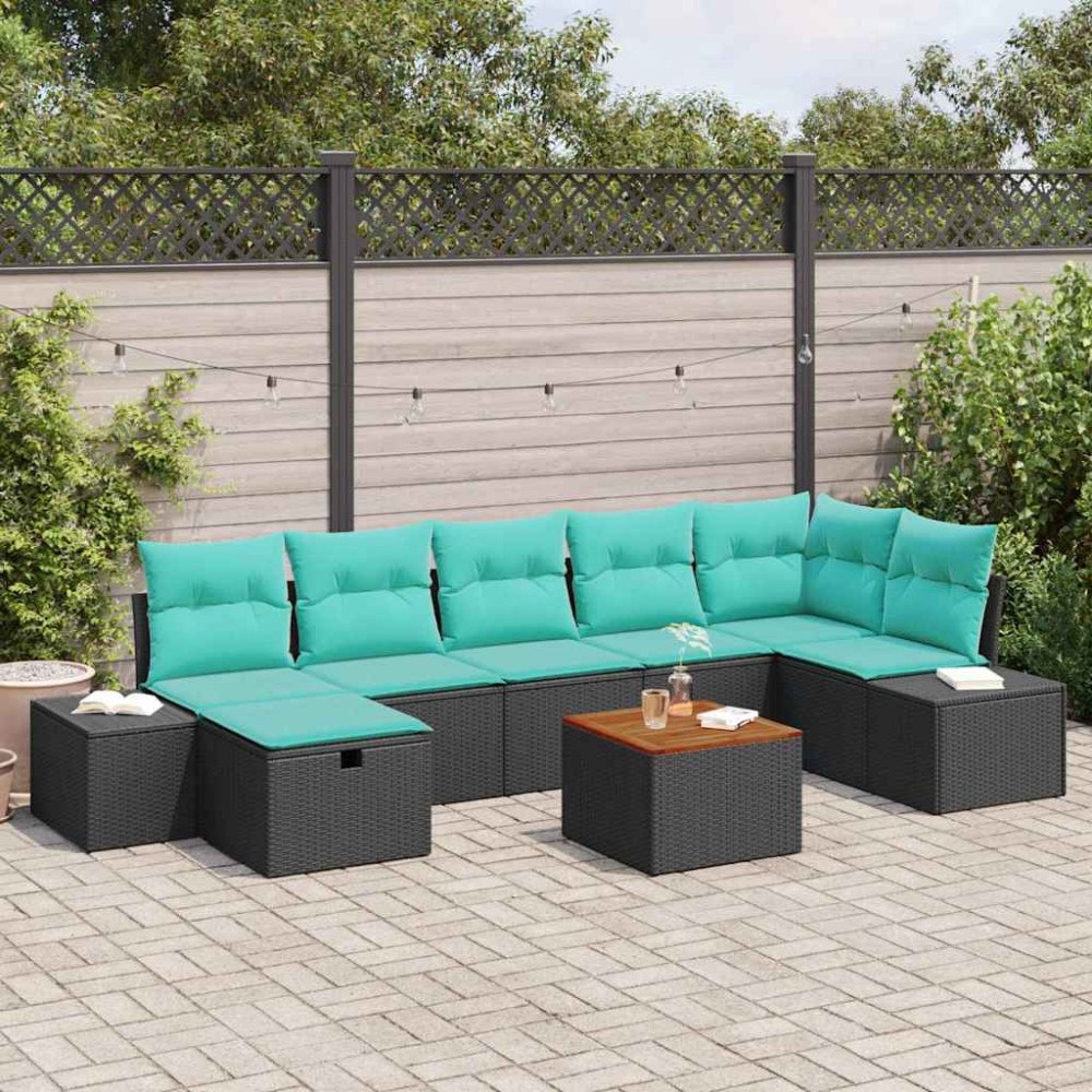 vidaXL Trädgårdsoffset 8 st Svart Poly rattan