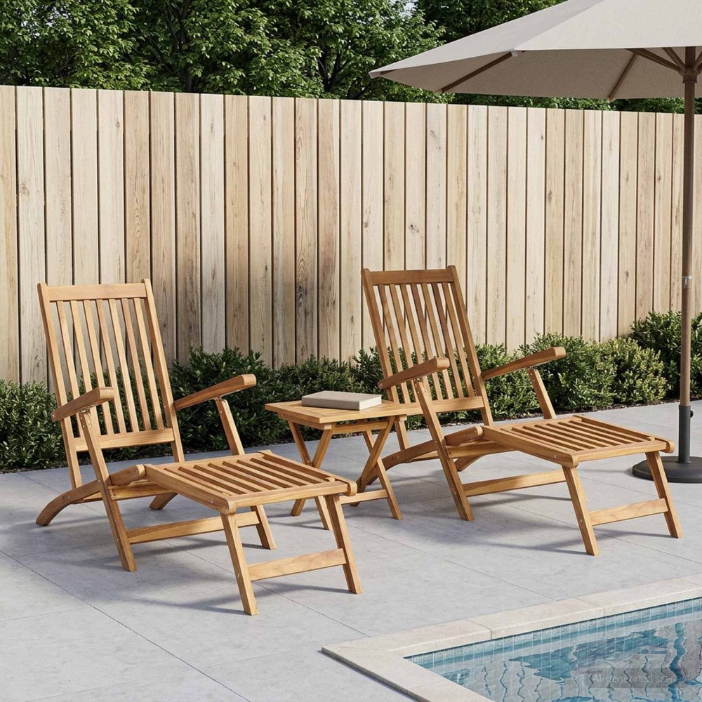 vidaXL Fällstol med bord 2 st Naturlig Massivt teakträ