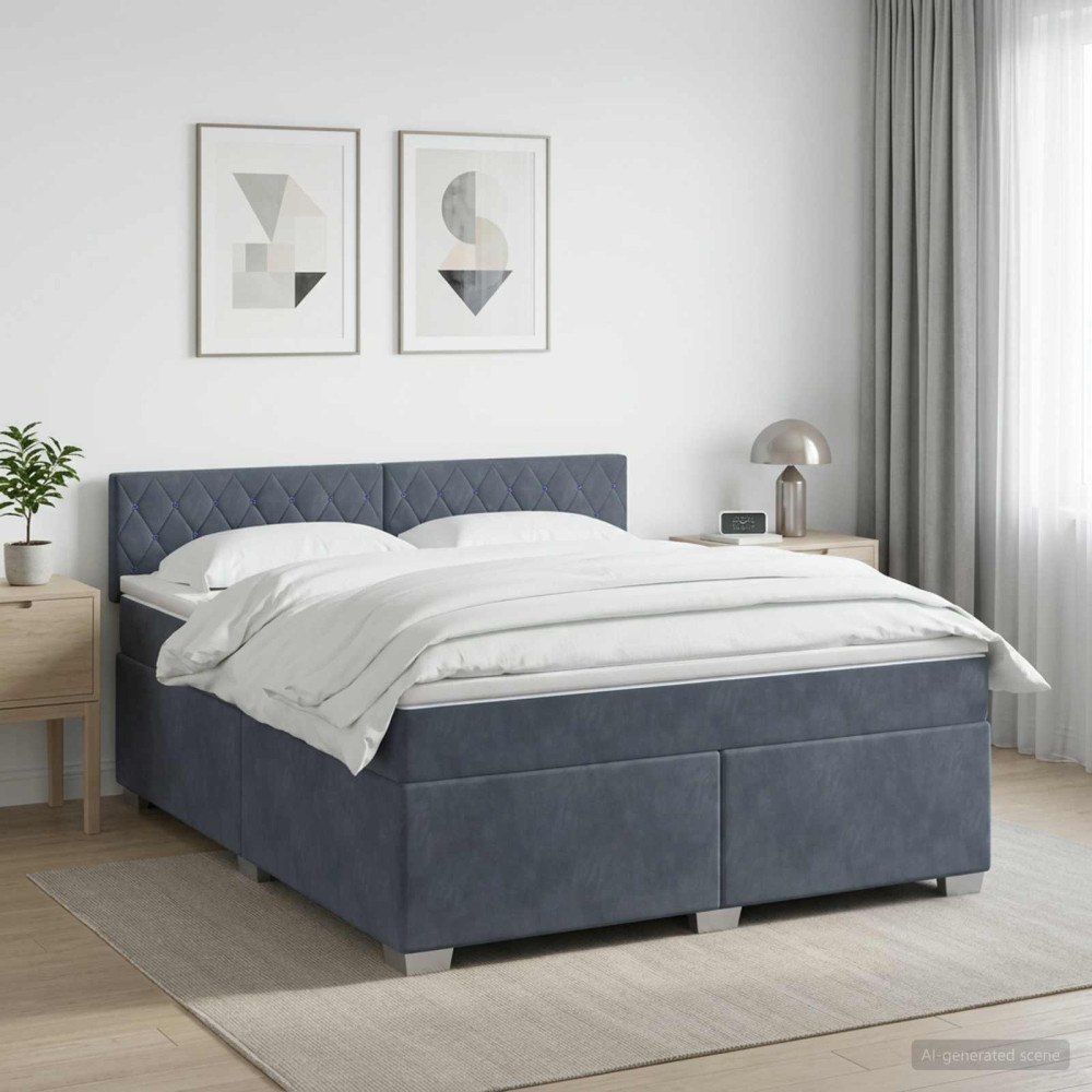 vidaXL Kontinentalsäng med madrass Mörkgrå 180 x 200 cm Sammet