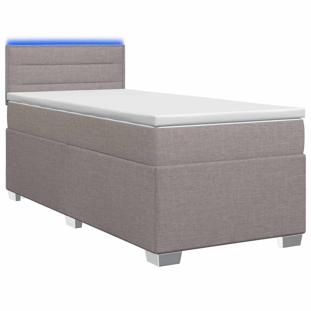 vidaXL Boxspring säng med madrass och LED Taupe 90 x 200 cm Tyg