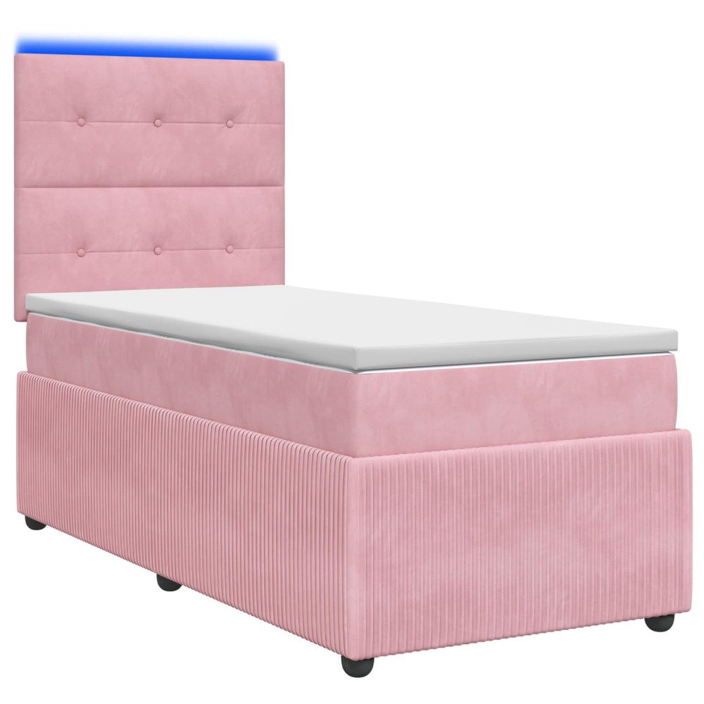 vidaXL LED sängram med madrass med huvudgavel Rosa 90 x 190 cm Sammet