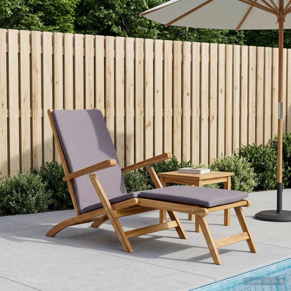vidaXL Fällbar Deck Chair med Kudde Mörkgrå Massivt teakträ