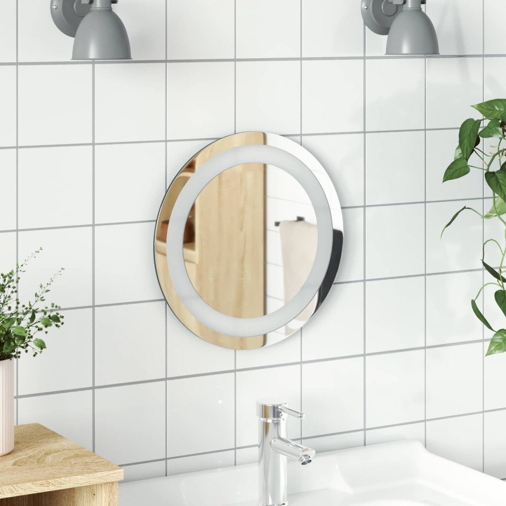 vidaXL LED Badrumsspegel med spegel Transparent Ø 30 cm härdat glas