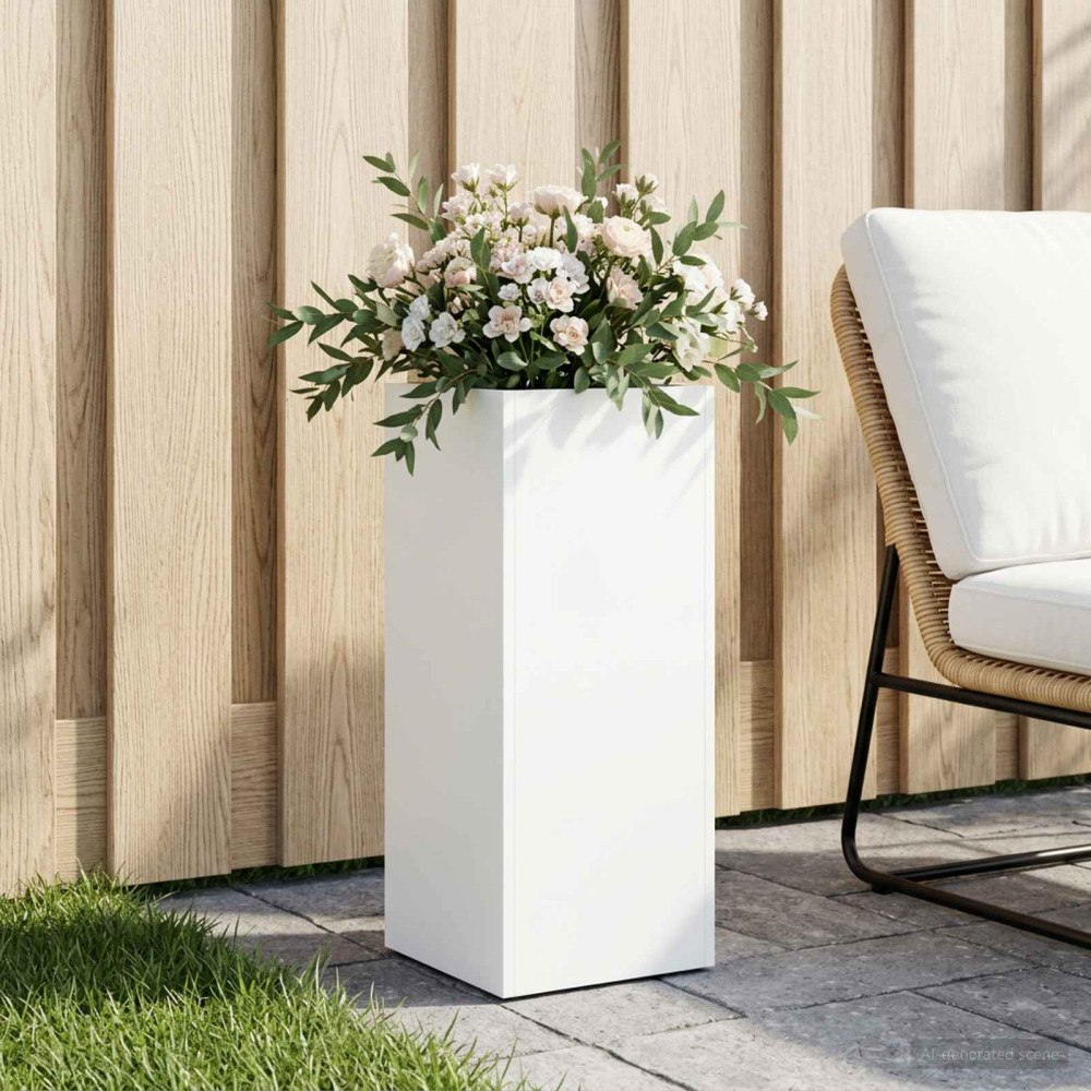 vidaXL Trädgårdsplanterare Vit 20 x 20 x 50 cm Kallvalsat stål