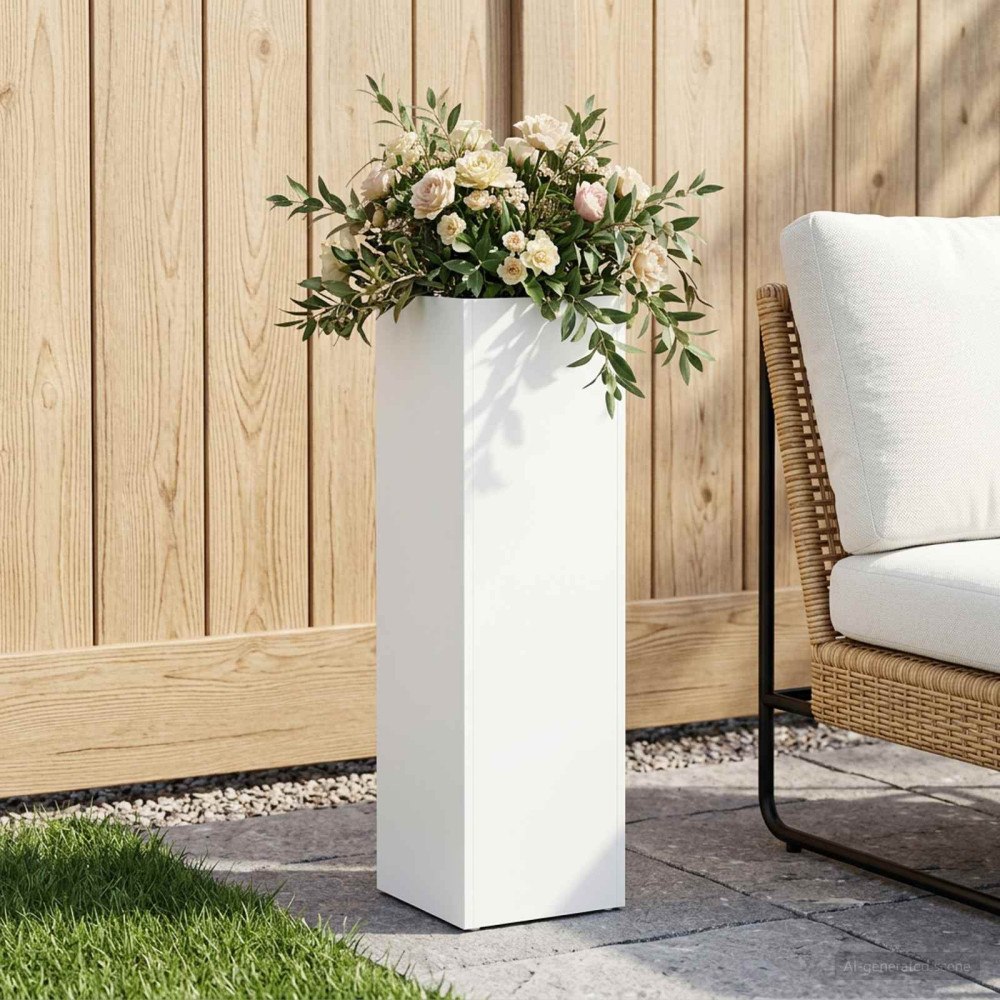vidaXL Trädgårdsplanterare Vit 20 x 20 x 75 cm Kallvalsat stål