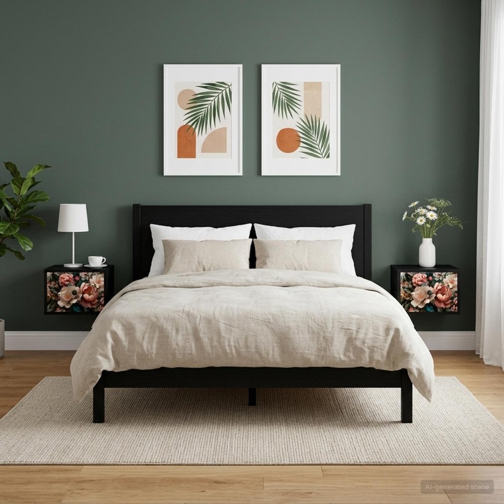 vidaXL Väggmonterad sänggavel BORNE 2 st Svart ek 36 x 33 x 25 cm
