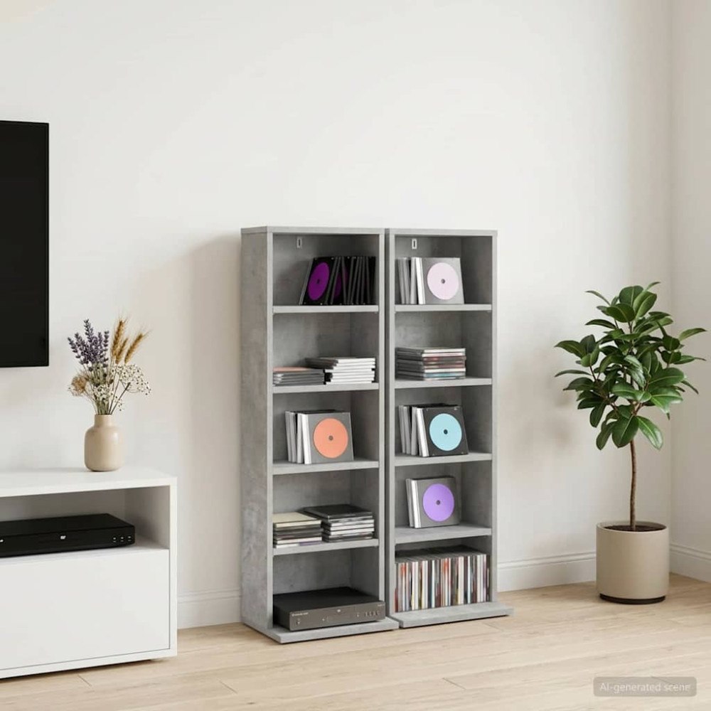 vidaXL CD Skåp 2 st Betonggrå 33 x 23,5 x 97,5 cm Konstruerat trä