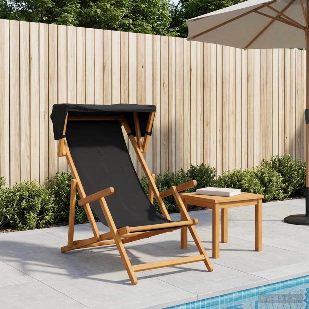 vidaXL Deck Chair 3 Position Massiv Eukalyptus Trä Svart