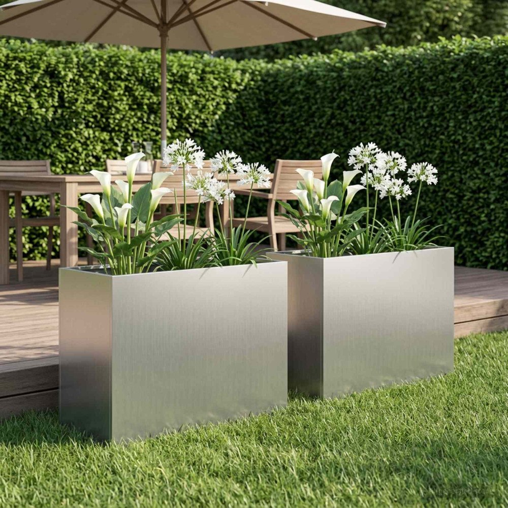 vidaXL Trädgårdsplanterare 2 st Silver 60 x 30 x 50 cm