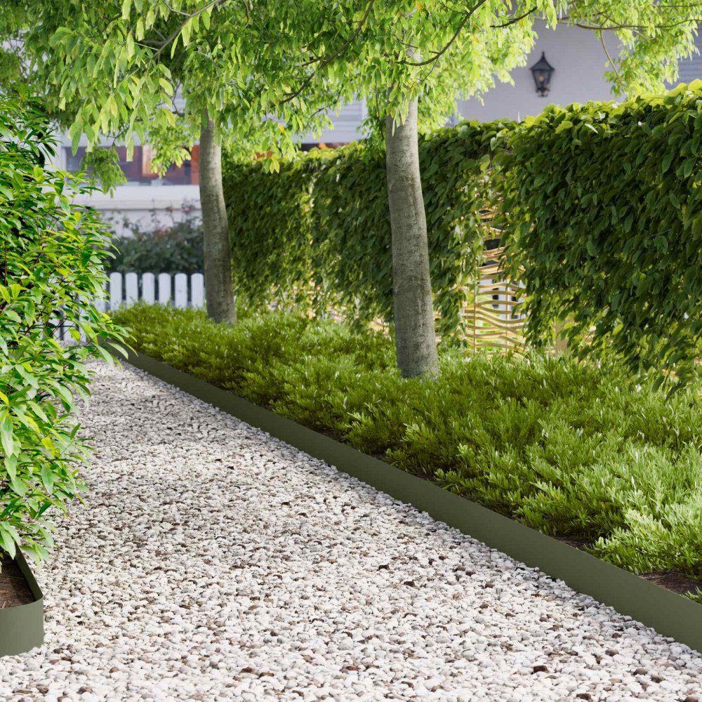 vidaXL Kant för gräsmatta 20 st 102 x 10 x 4 cm Stål Olivgrön