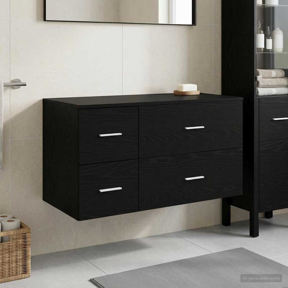 vidaXL Badrumsskåpsset 2 st Svart ek 92,5 x 44,5 x 50 cm