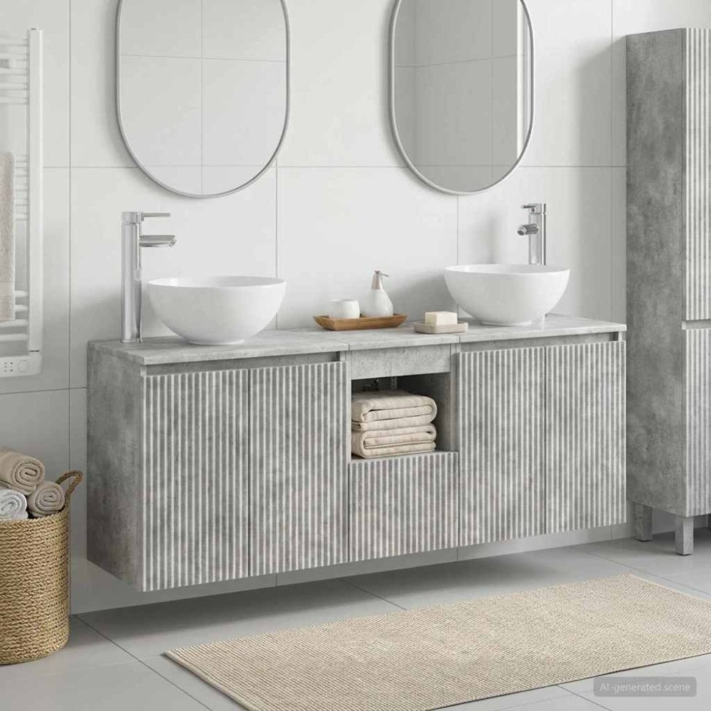 vidaXL Badrumsskåpsset 3 st Betonggrå 49,5 x 35 x 63 cm