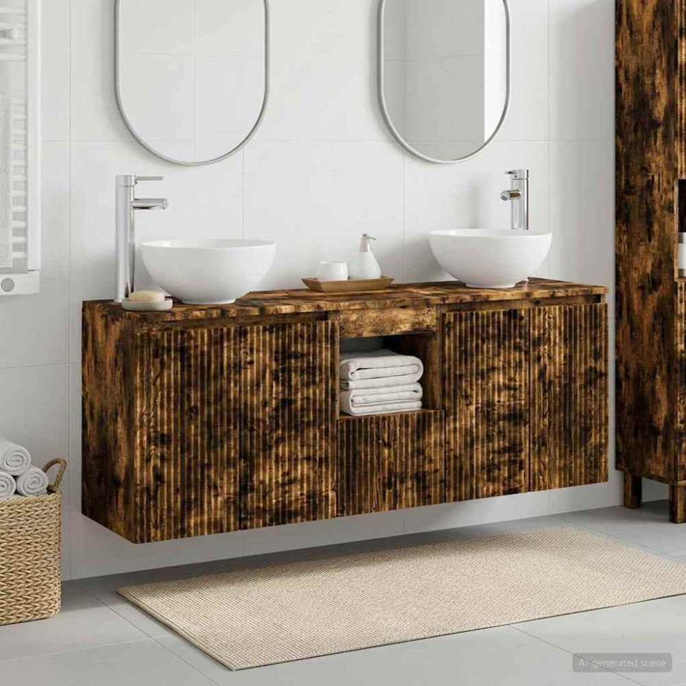 vidaXL Badrumsskåpsset 3 st Rökt ek 49,5 x 41 x 64,5 cm